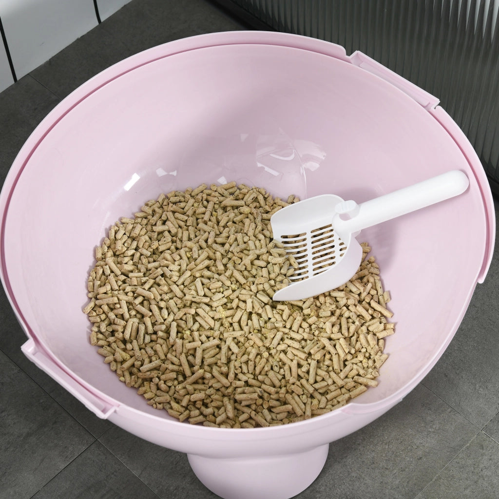 Lettiera Chiusa per Gatti 53x51x48 cm Rotonda con Uscita Raccogli Sabbia in PP e PC Bianco e Rosa