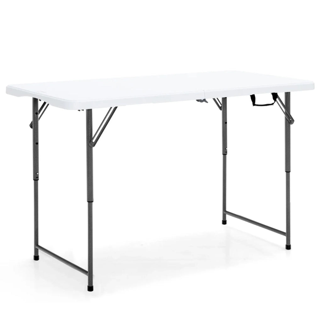 Tavolo pieghevole regolabile 120 x 60 x 48,5-62-74,5 cm leggero e stabile design moderno in acciaio bianco 20_0014104