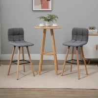 Set 2 Sgabelli da Bar con Schienale e Poggiapiedi, Seduta Imbottita in Tessuto e Gambe in Legno, 41.5x47x97.5, Grigio