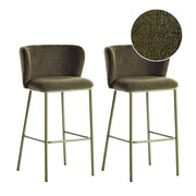 Set di 2 sedie da bar moderne in poliestere verde Schienale curvo Gambe nere Sala da pranzo moderna Cucina