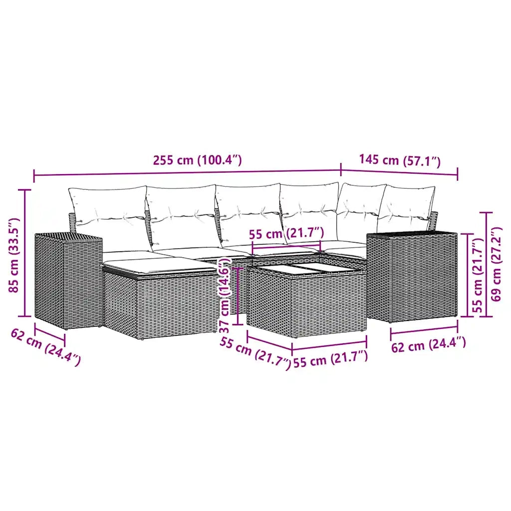 Set Divani da Giardino 7pz con Cuscini Grigio Chiaro Polyrattan