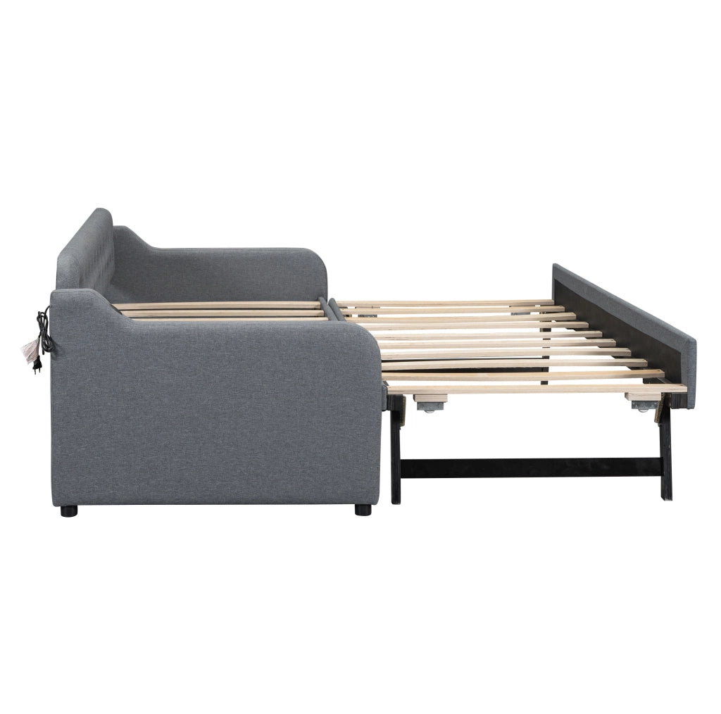 Divano letto con letto estraibile 90x200 cm; USB; in lino grigio