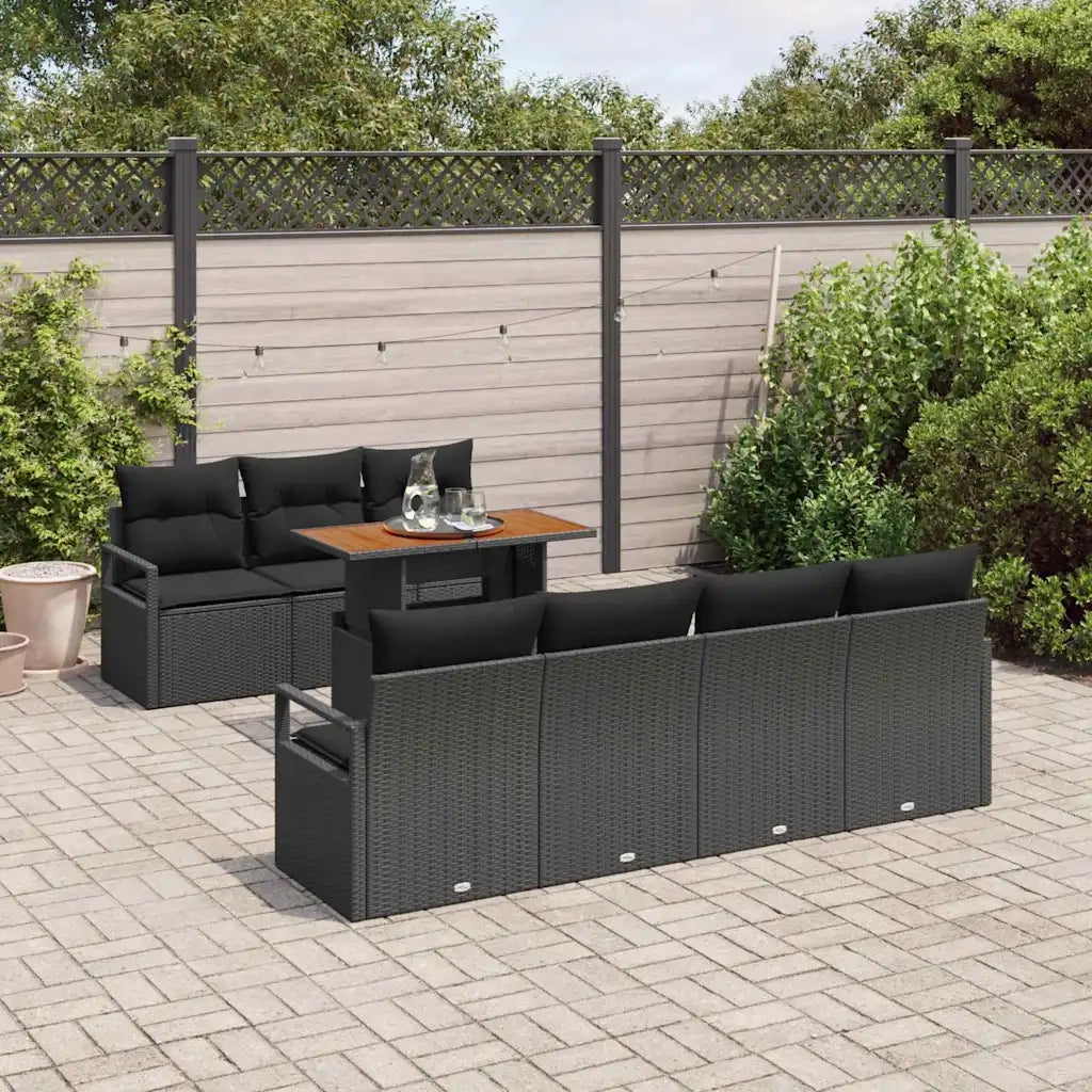 Set Divano da Giardino con cuscino 8 pcs Nero e Marrone 3349673