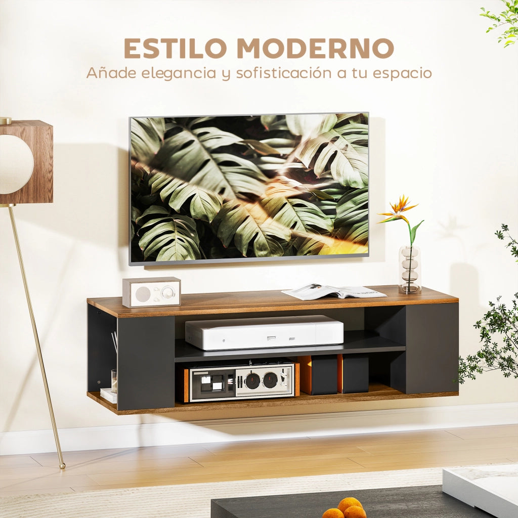 Mobile TV con ruote ¨C Xylo ¨C 4 ripiani, legno noce e nero, 120x40x38,5 cm