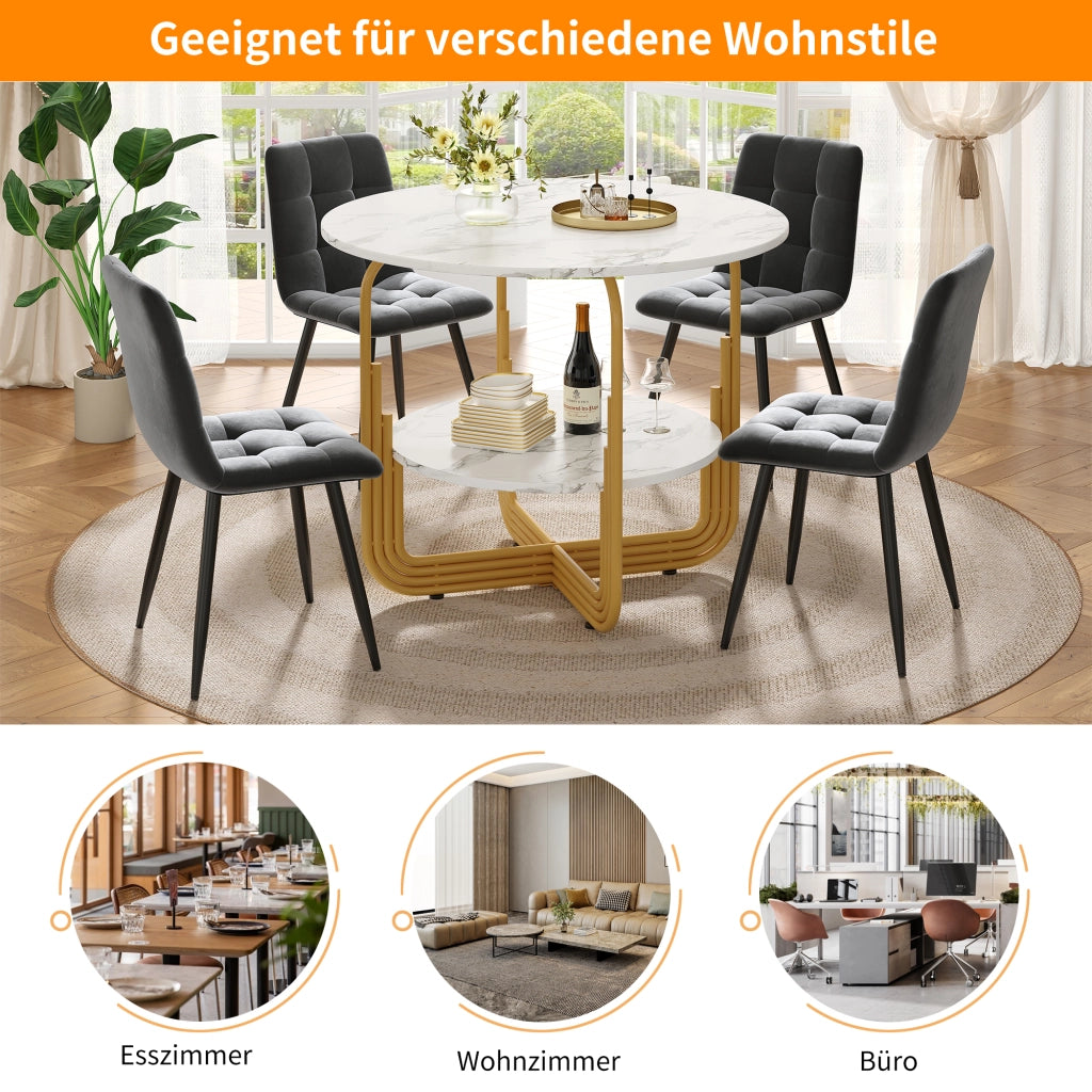 TAVOLO Da pranzo rotondo 80x80x76 cm MDF effetto marmo oro