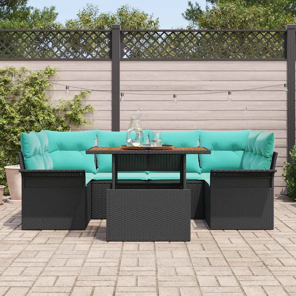 Set Divano da Giardino con cuscino 7 pcs Nero e blu 3349290