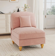 Divano senza braccioli in ciniglia rosa con pouf e cuscino HOMVRA