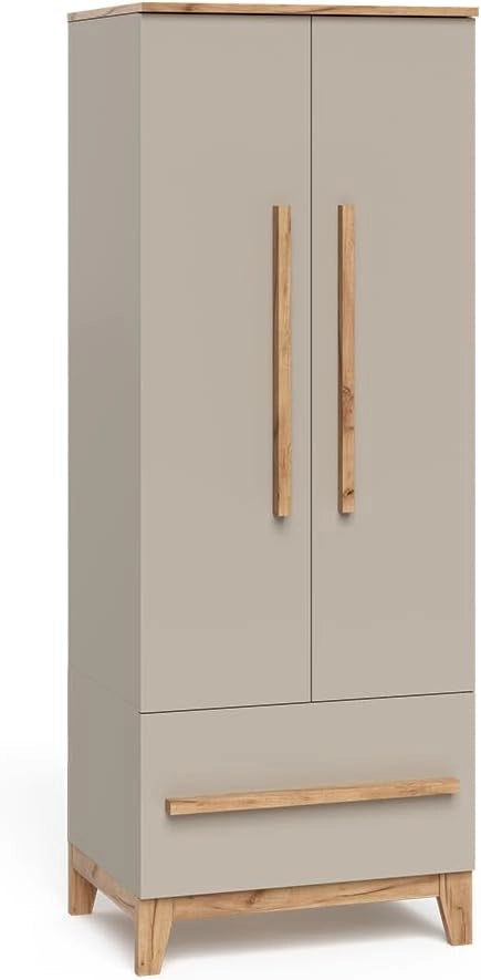 Armadio per bambini Malia, Grigio/Artisan, 70 x 186.8 cm, combinabile con altri mobili della serie Malia