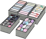 Organizzatore 5 pezzi per cassetto, cassettiera pieghevole per abbigliamento in tessuto, sistema di organizzazione per cassetti con piastre per fondoschiena, calze, camicie, capi per bambini, sciarpe e asciugamani.