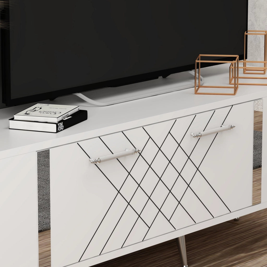 Porta TV in legno "Detas" - 150 x 35 x 48 cm - Argento