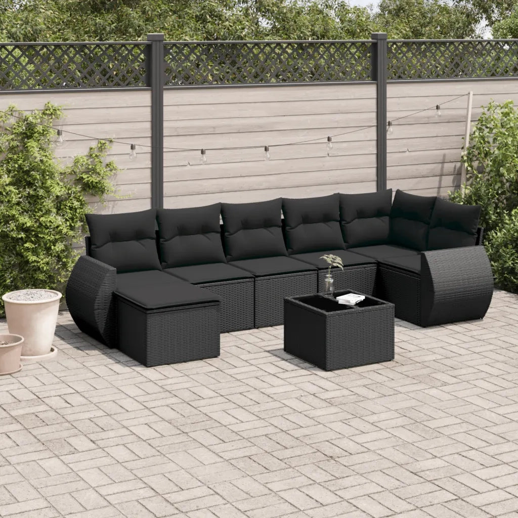 Set Divani da Giardino con Cuscini 8 pz Nero in Polyrattan