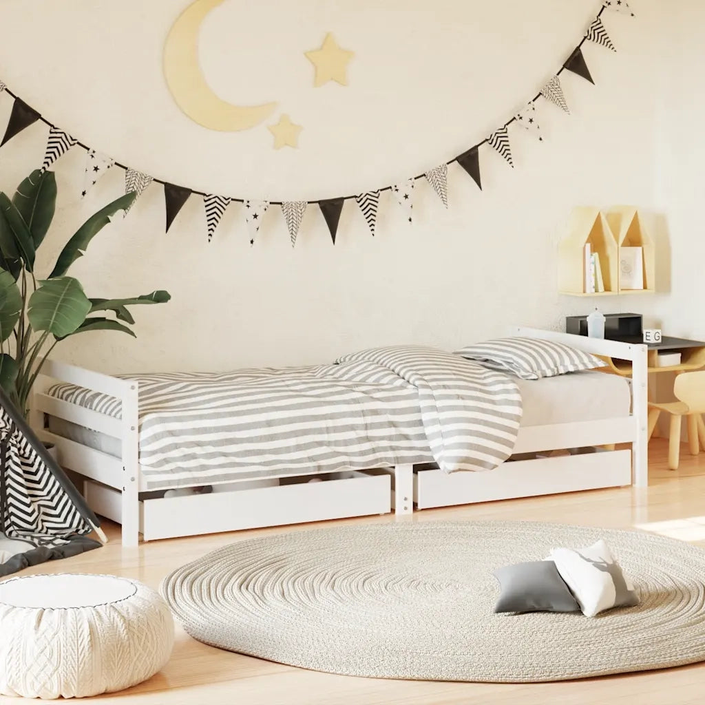 Giroletto Bambini | Letto Infantile | Lettino con Cassetti Bianco 80x200cm Massello di Pino