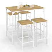 IDMarket - DETROIT Tavolo da bar alto 100 cm e 4 sedie da bar in legno e metallo bianco, design industriale