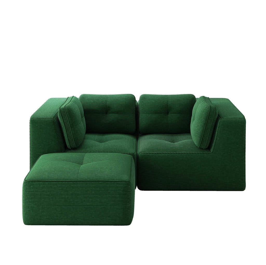 Divano angolare modulare verde in velluto a coste; configurabile