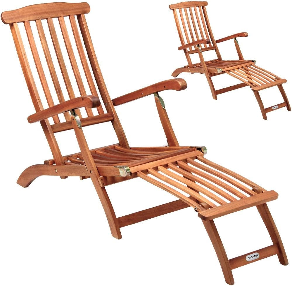 Lettino Prendisole Queen Mary Legno Acacia Poggiapiedi Rimovibile Sedia Sdraio Giardino Piscina