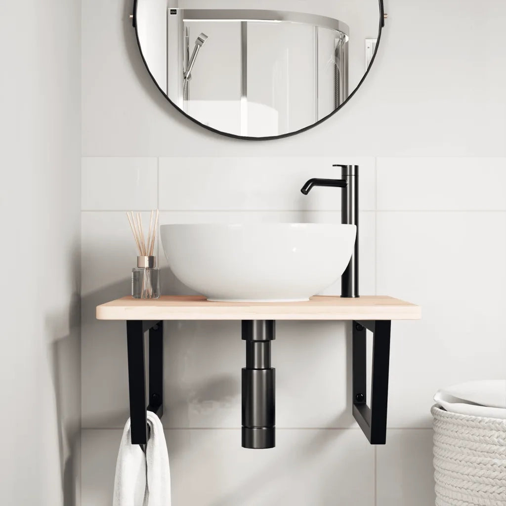 vidaXL Ripiano a Parete per Lavabo in Acciaio e Massello di Rovere