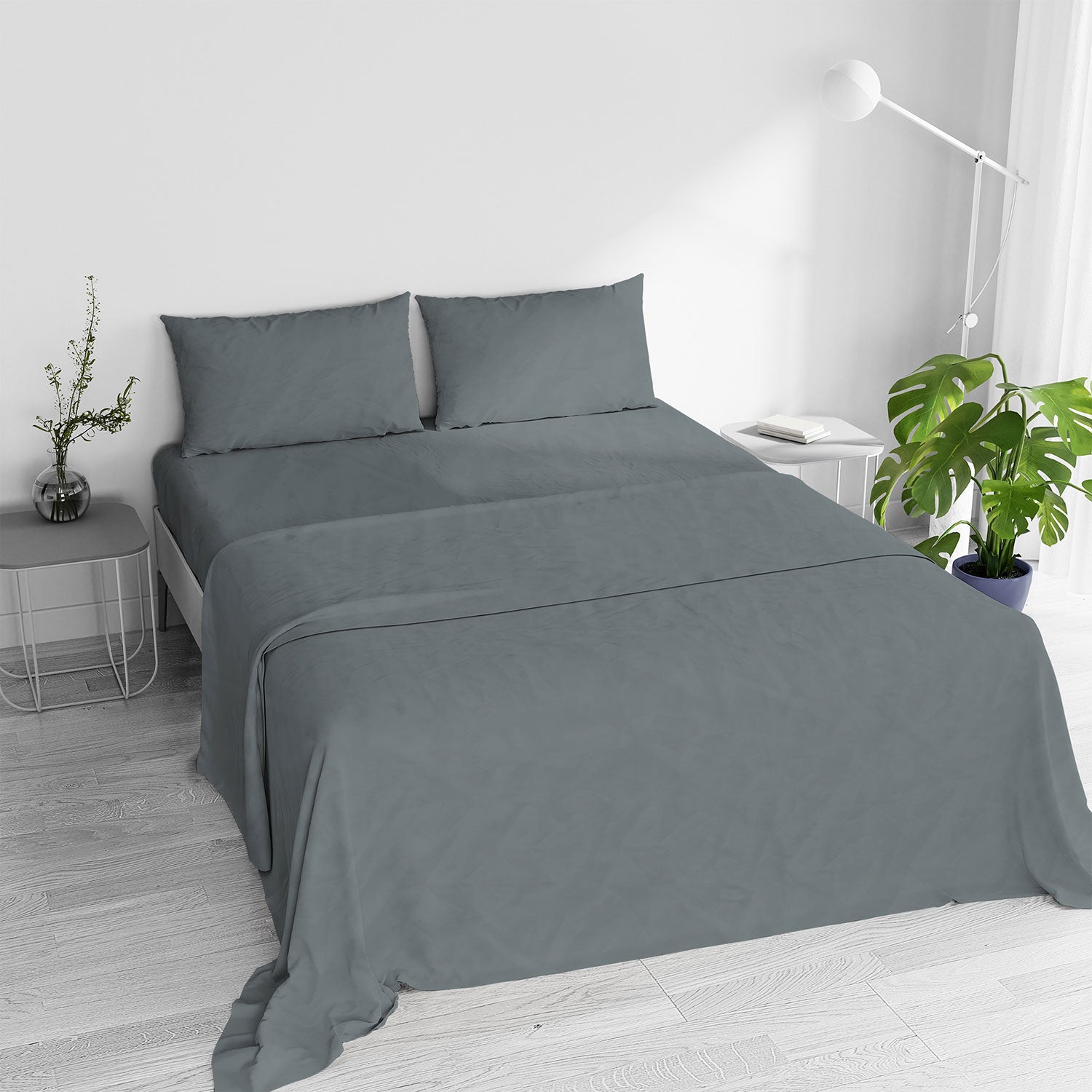 Set Lenzuola Matrimoniale Sopra Sotto e 2 Federe Linea Water Washed Grigio Chiaro