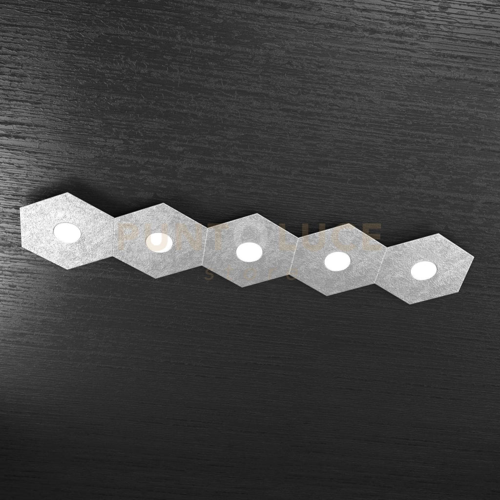 HEXAGON APPLIQUE-PLAFONIERA 5 LUCI FOGLIA ARGENTO 1142-5L-FA