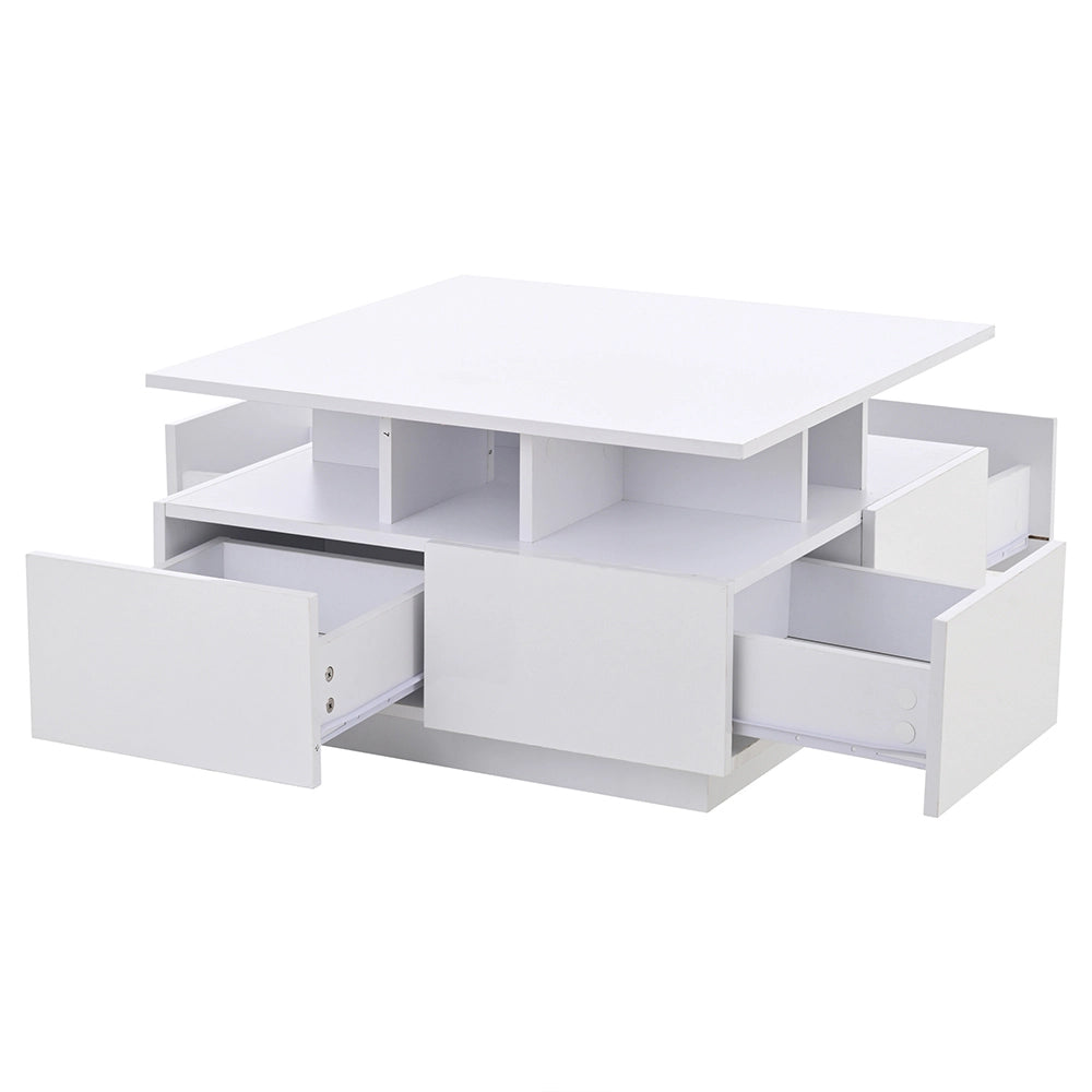 Tavolino-Xylo-70x70x40cm bianco LED 4 cassetti 30kg