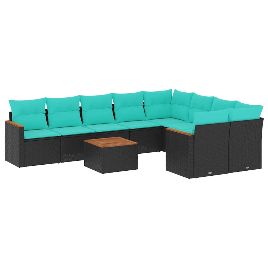 Set Divani da Giardino 10 pz con Cuscini Nero in Polyrattan 3226309