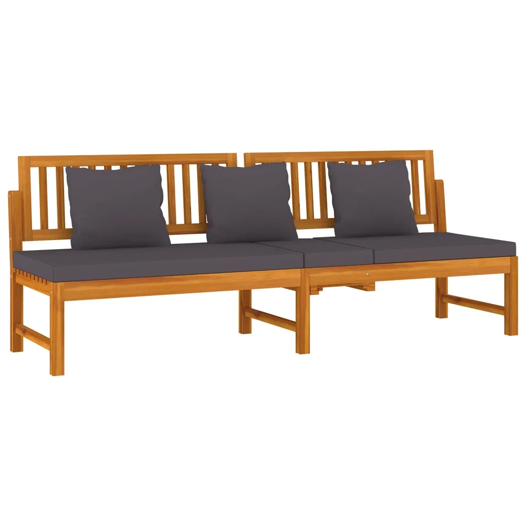 Dormeuse con Cuscino Grigio 200x60x75cm Legno Massello Acacia CFW3055379