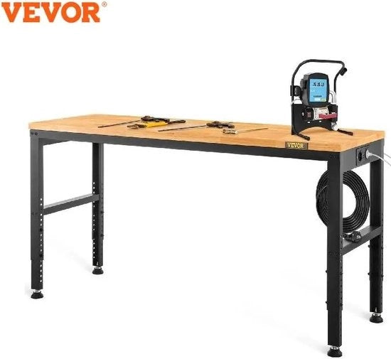 Tavolo da lavoro in legno di quercia - 97 x 121 x 61 cm - 900Kg di carico massimo - regolabile in altezza