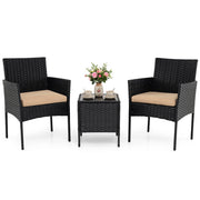 Set mobili da giardino 3 pezzi in rattan con tavolino vetro temperato e 2 poltrone, Arredamento esterno per patio balcone e piscina Giallo