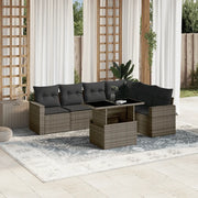 Set Divani da Giardino 7 pz con Cuscini Grigio in Polyrattan