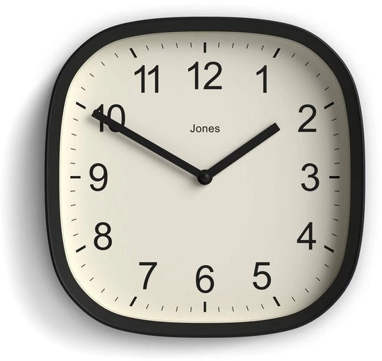 Orologio da parete | Design retro quadrato rotondo | 25 cm | Nero | Numeri ben leggibili | Ideale per la cucina o l'ufficio