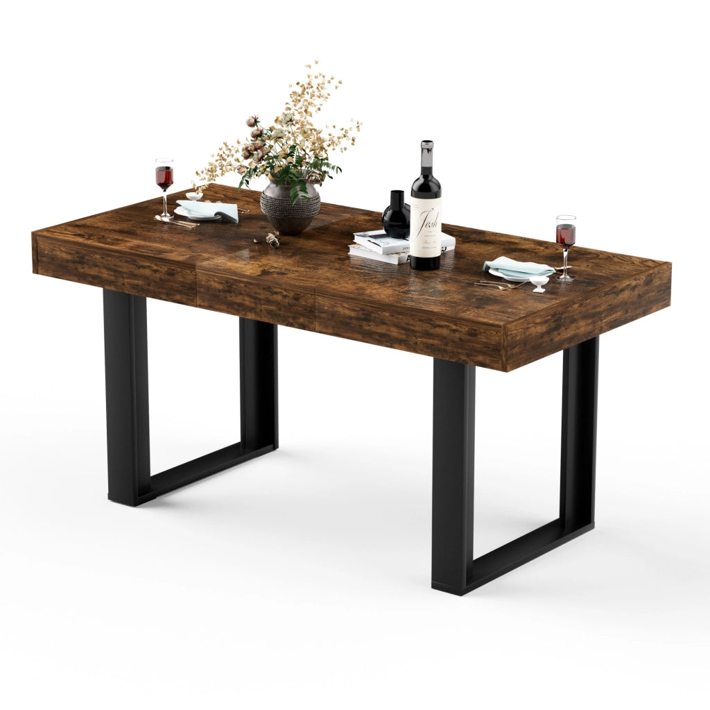 Tavolo da pranzo allungabile 120-160 cm in legno truciolare nero e marrone rustico