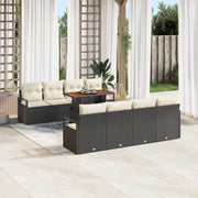 Set di divani da giardino 9 pezzi con cuscini polyrattan nero acacia