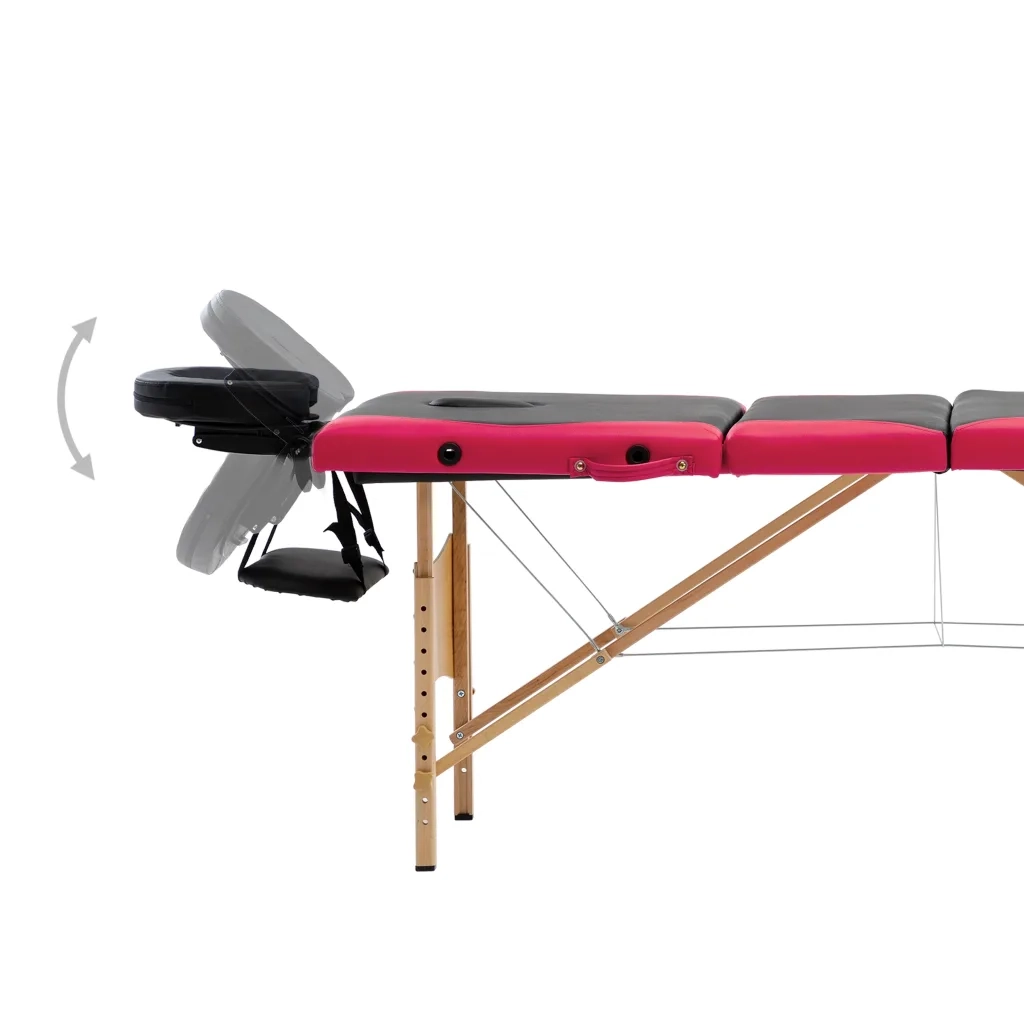 Lettino Massaggio Pieghevole a 4 Sezioni Legno Nero e Rosa CFW8739365