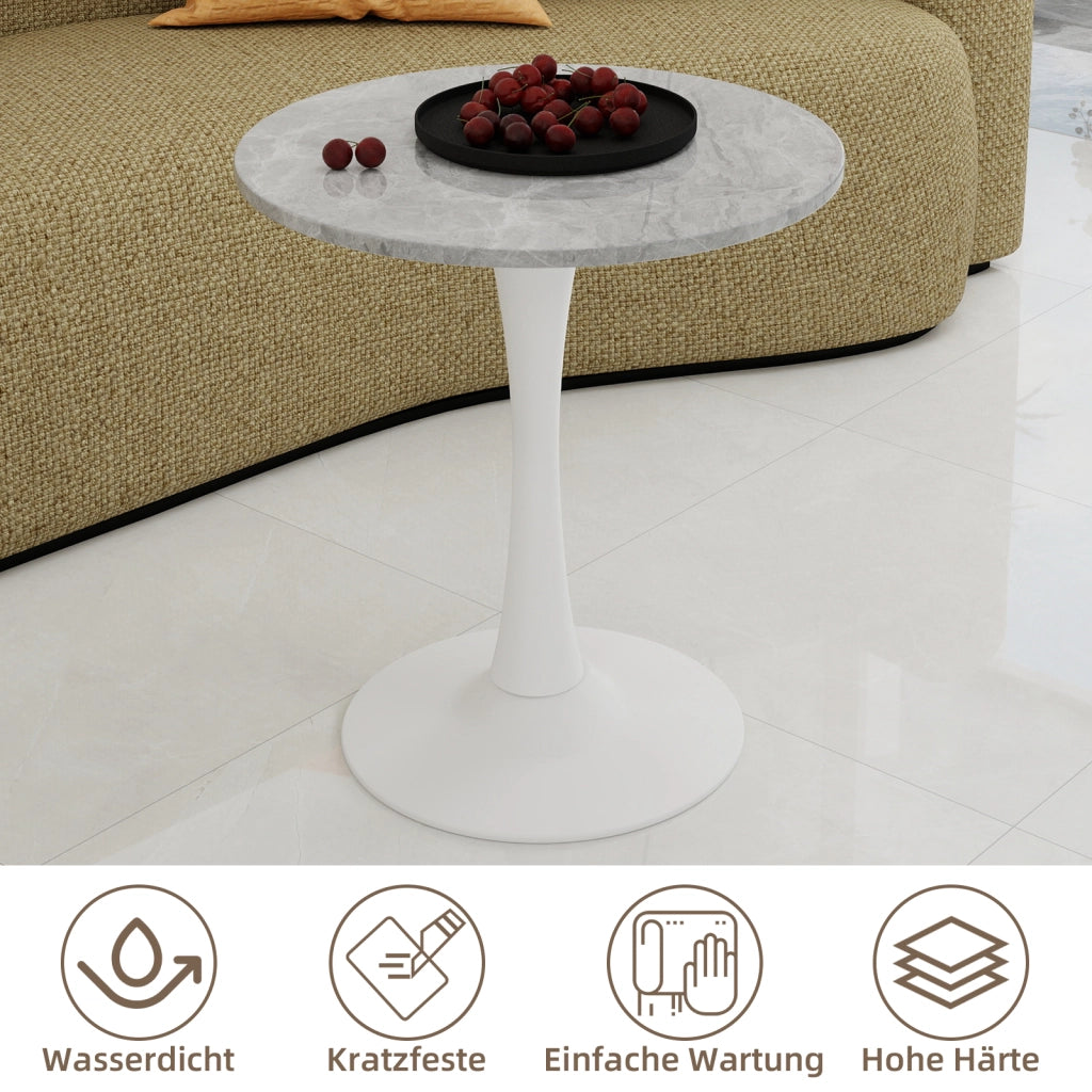 TAVOLINO Rotondo 70 cm Grigio/Bianco in Marmo Artificiale
