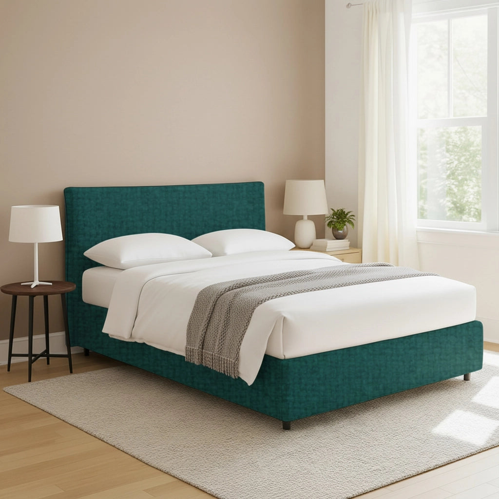Crewe, Letto Matrimoniale Sfoderabile Made in Italy, Verde Petrolio