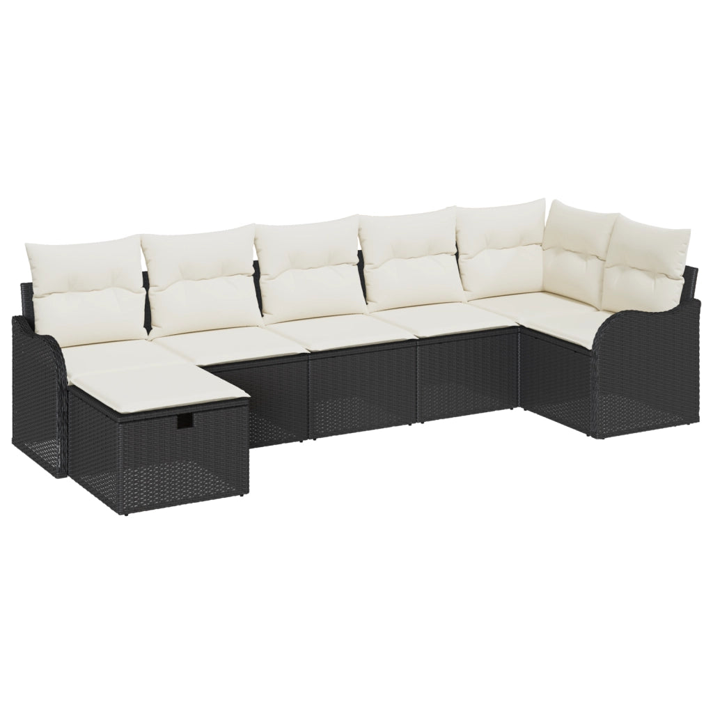 Set di Divano da Giardino Modular 7 Pezzi con Cuscini Nero Polirattan