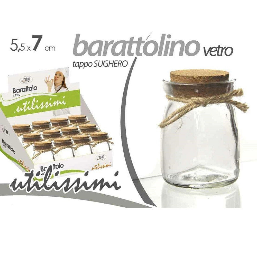 Trade Shop - Set 12pz Barattolo Barattolino In Vetro Trasparente Tappo Sughero 5.5x7cm 715754 -