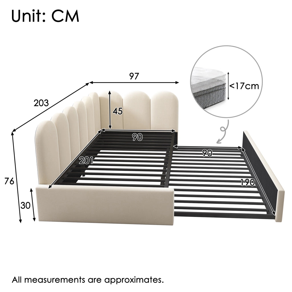 Daybett con funzione divano letto velluto beige 90x200 cm