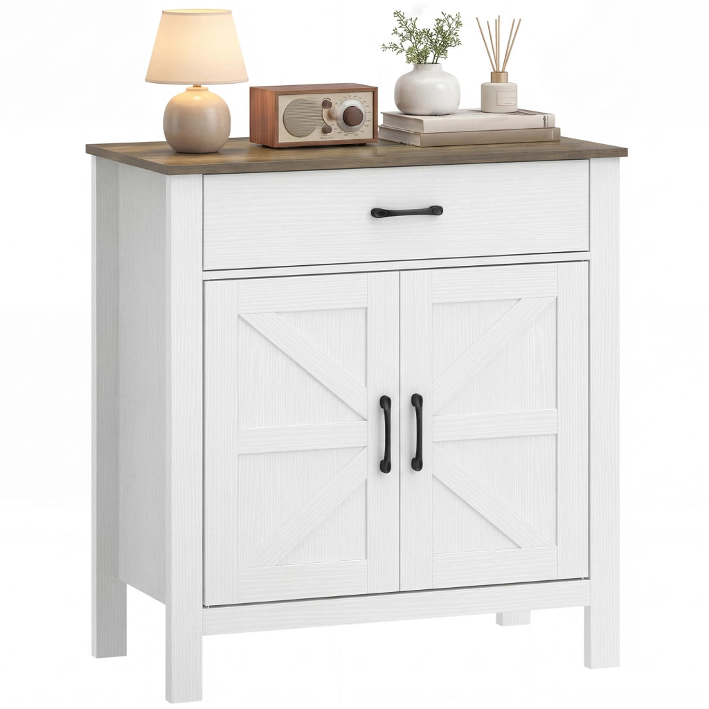 Credenza ¨C zephmum ¨C 77x39.3x81.5cm, bianco e marrone, 2 ante, cassetto, ripiano regolabile