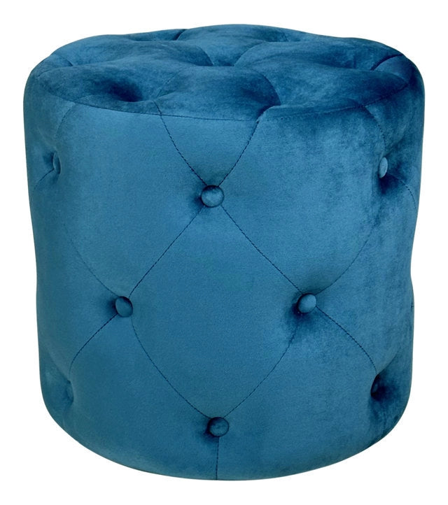 Pouf in velluto capitonné blu petrolio, poggiapiedi - Honey - PO27HO