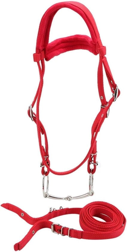Set di guida per cavalli rosso adattabile - Guida e set di guida per cavalli con cuscino morbido.