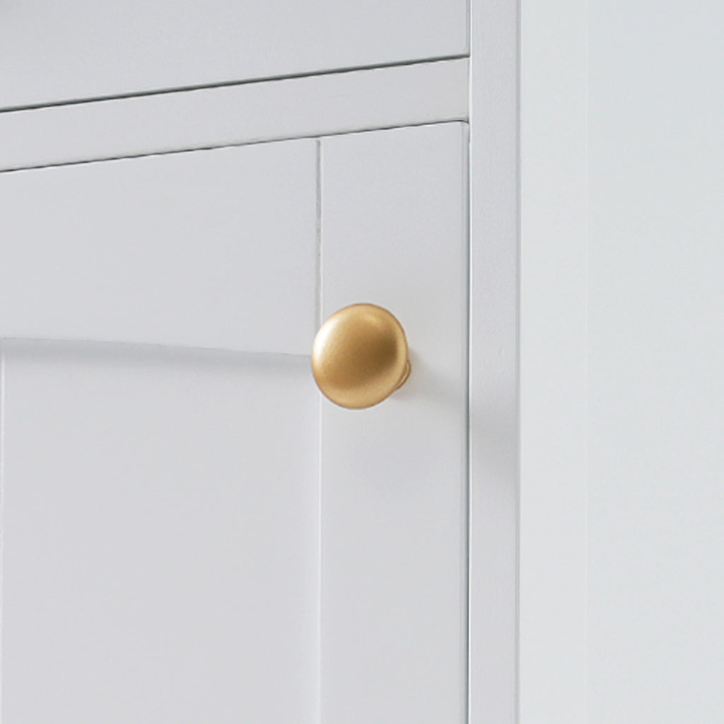 Armadietto da bagno con porta in vetro, 2 cassetti e ripiani regolabili, in MDF e vetro, bianco 45 × 36 × 160 cm