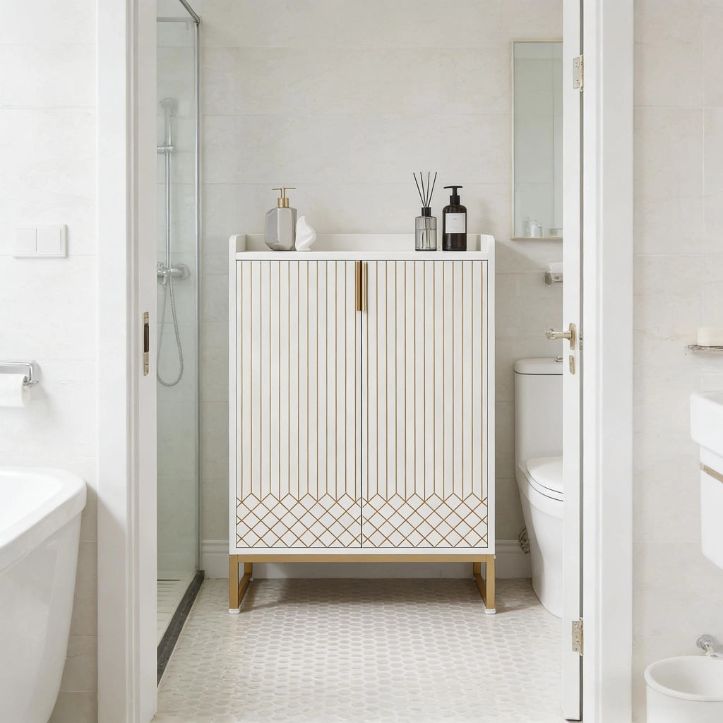 SCARPIERA a 5 ripiani 100 x 41,5 x 21 cm Bianco e Oro in metallo e legno