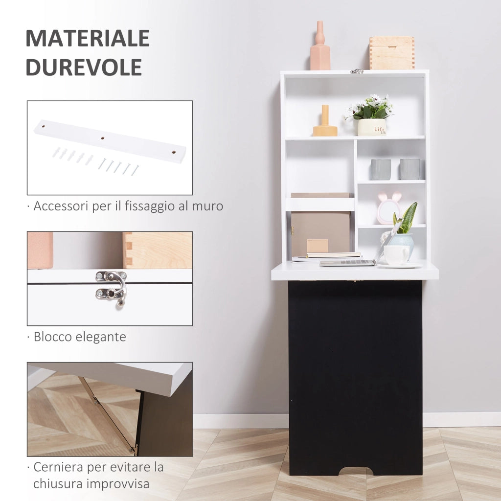 Tavolo Scrivania Pieghevole a Muro 60x88,5x146,5 cm  Bianco e Nero