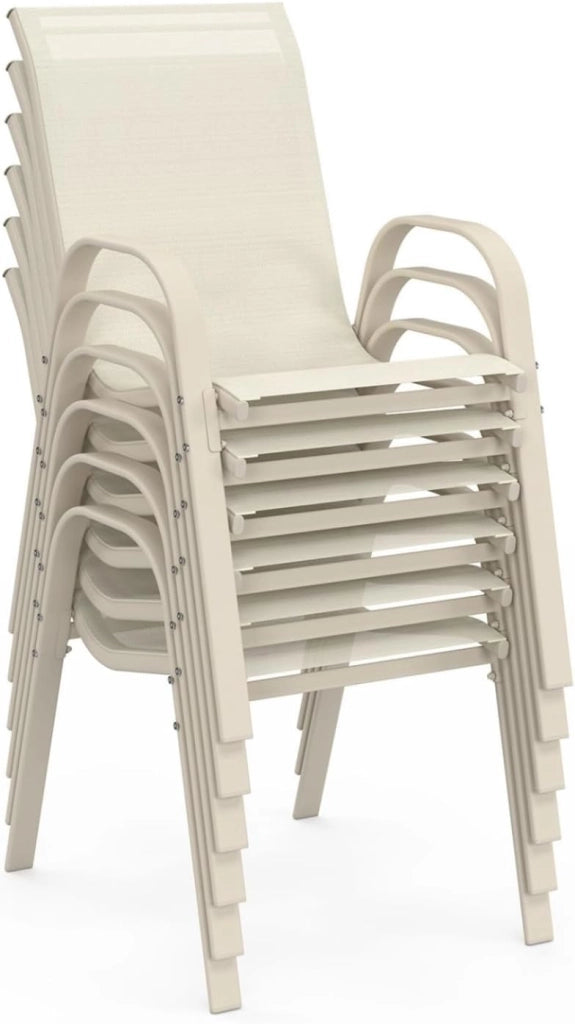 Set di 6 sedie da giardino impilabili LYMA in metallo e textilene in beige