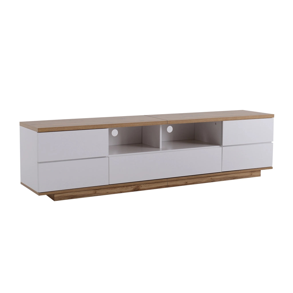 Mobile TV con 5 Ante e 2 Vani Aperti; Frontali a Griglia; Stile Moderno; 180??46??38 cm; in MDF; Bianco