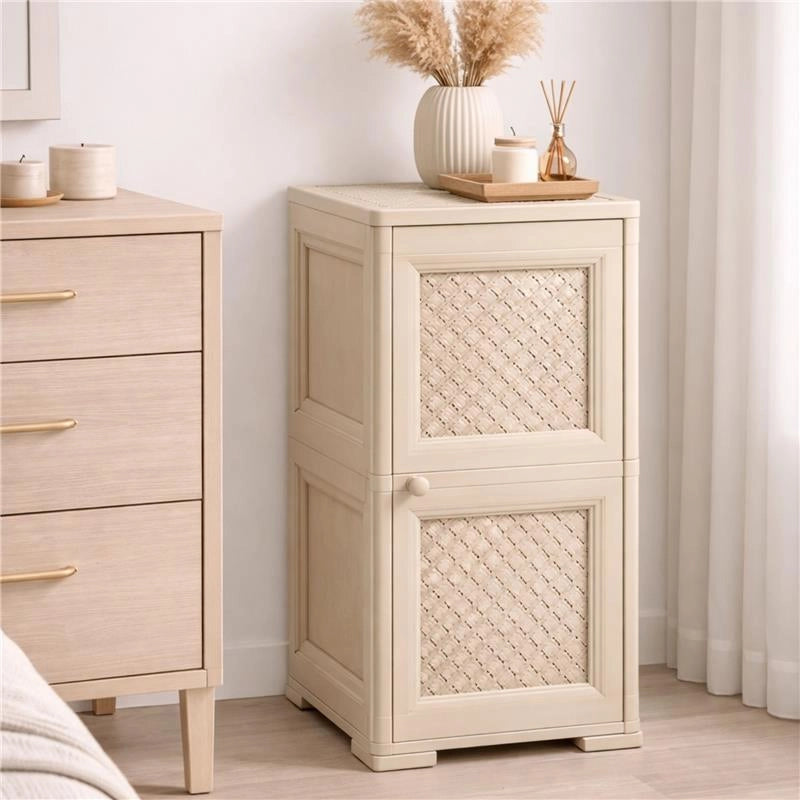 MOBILE 2 MODULI ANGORA 40X43X85,5 CM CON ANTE TRAFORATE – SOLUZIONE SALVASPAZIO PER ORGANIZZAZIONE CASA E ZONA LIVING