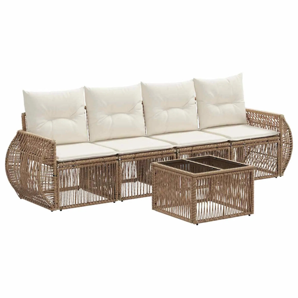 Set Divano da Giardino 5 pcs Beige e Bianco Crema polyrattan 3435345