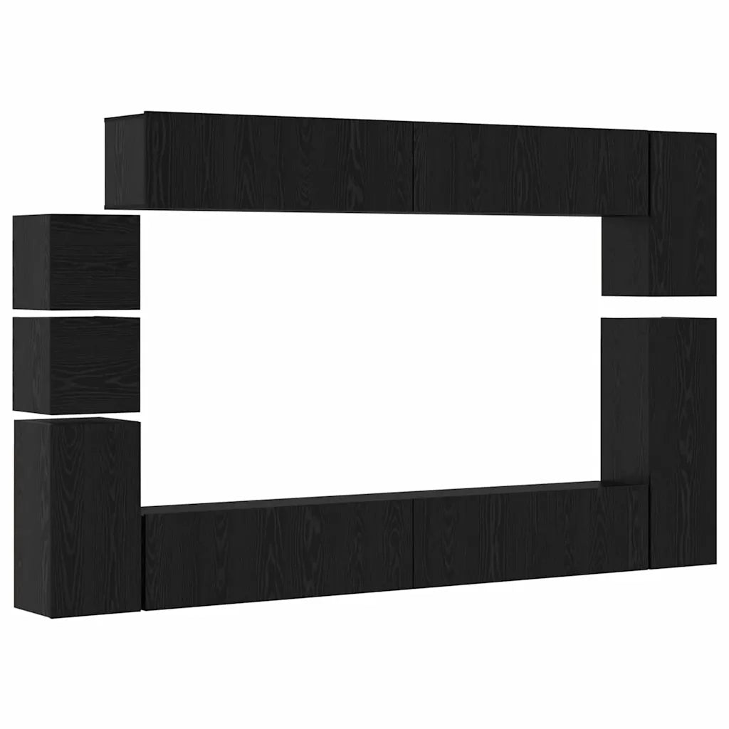 vidaXL Set mobile TV 9 pcs Rovere nero Legno multistrato