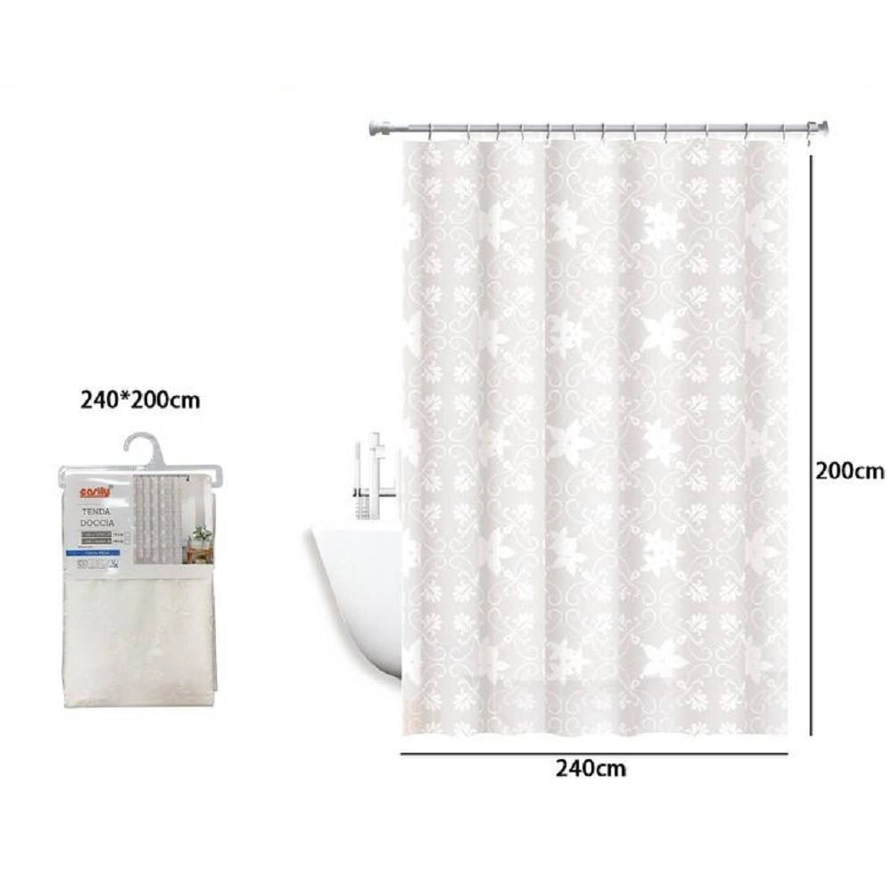 Trade Shop - Tenda Doccia Antimuffa Impermeabile 240x200cm Anelli Bianca Maiolica Fiori 69512 -