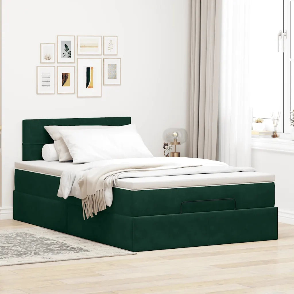 Pouf Letto con Materasso Verde Scuro 120x190 cm Velluto 3311762
